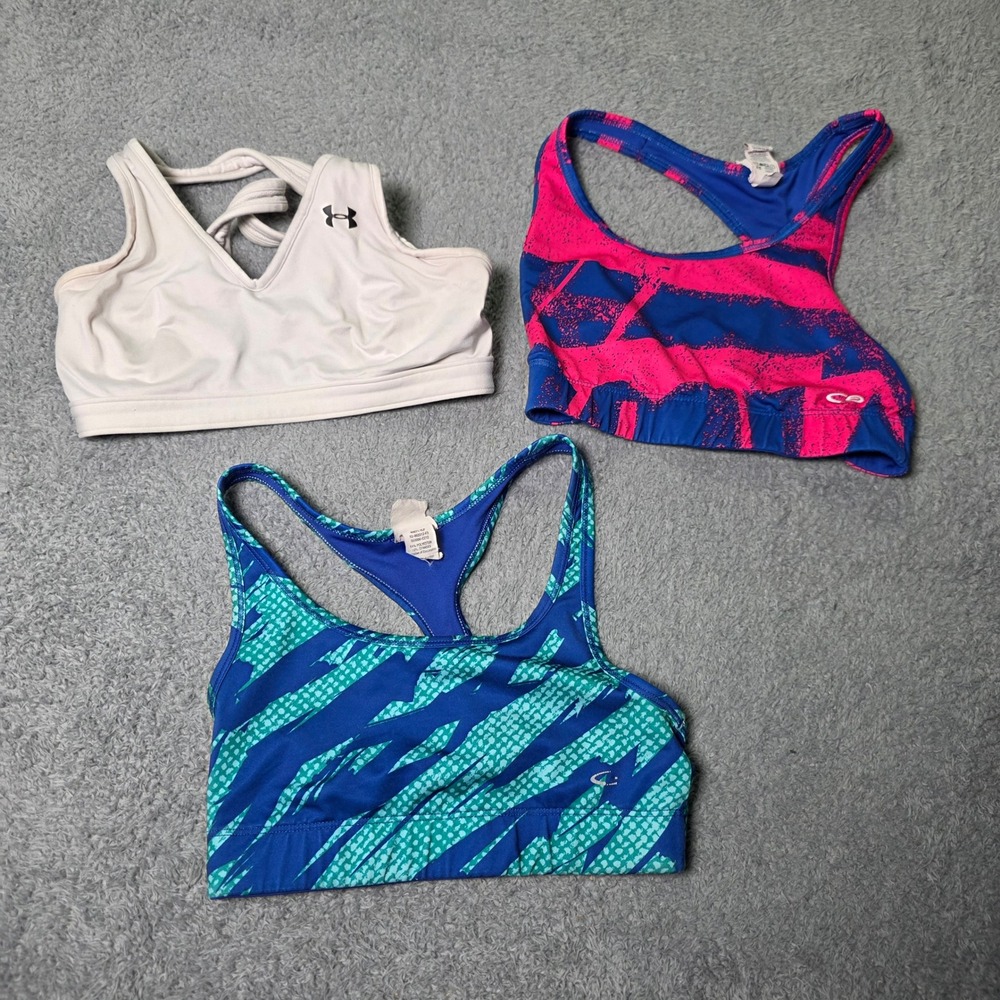 Under Armour C9 Champion Womens XS S Sports Bra Lot 3pc Gray Blue Pink Racerback